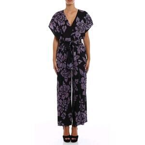 Diane von Furstenberg Satin Bennett Jumpsuit Size 0 Kimono Sleeve Wide Leg Crop